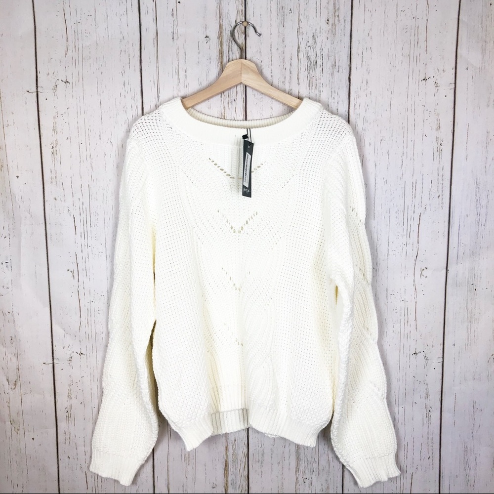 Nasty Gal White Knit Crewneck Sweater